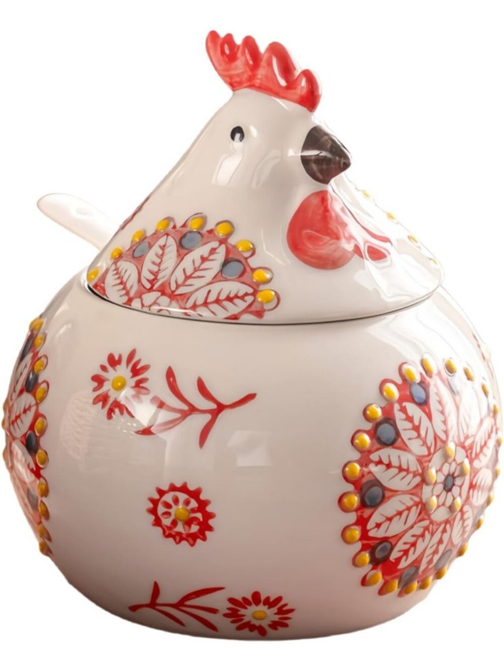 Charming Ceramic Chicken Salt Cellar with Lid & Spoon - 13 OZ Kitchen Decor